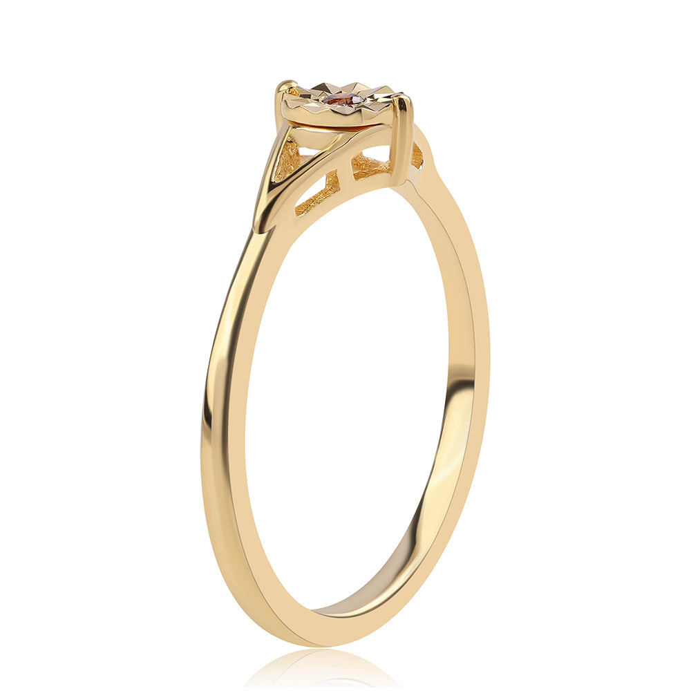 Anel de Prata com Banho de Ouro com Diamante Vermelho
