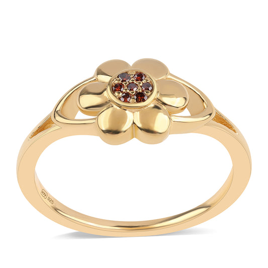 Anel de Prata com Banho de Ouro com Diamante Vermelho