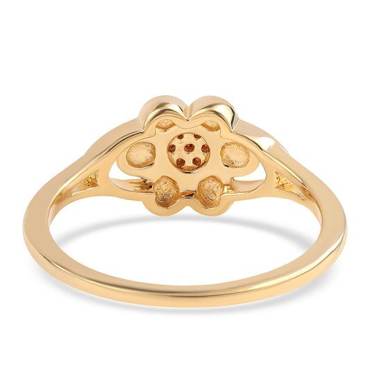 Anel de Prata com Banho de Ouro com Diamante Vermelho