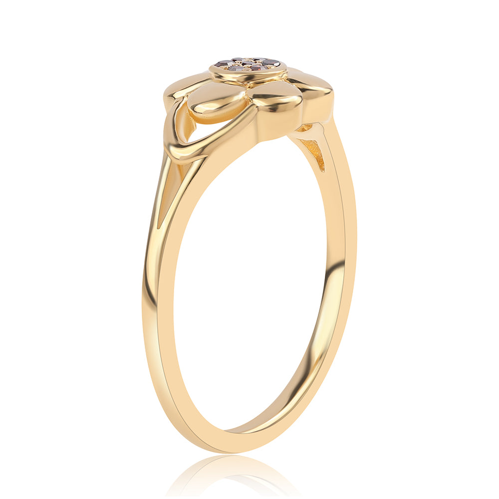 Anel de Prata com Banho de Ouro com Diamante Vermelho