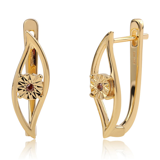 Brincos de Prata com Banho de Ouro com Diamante Vermelho