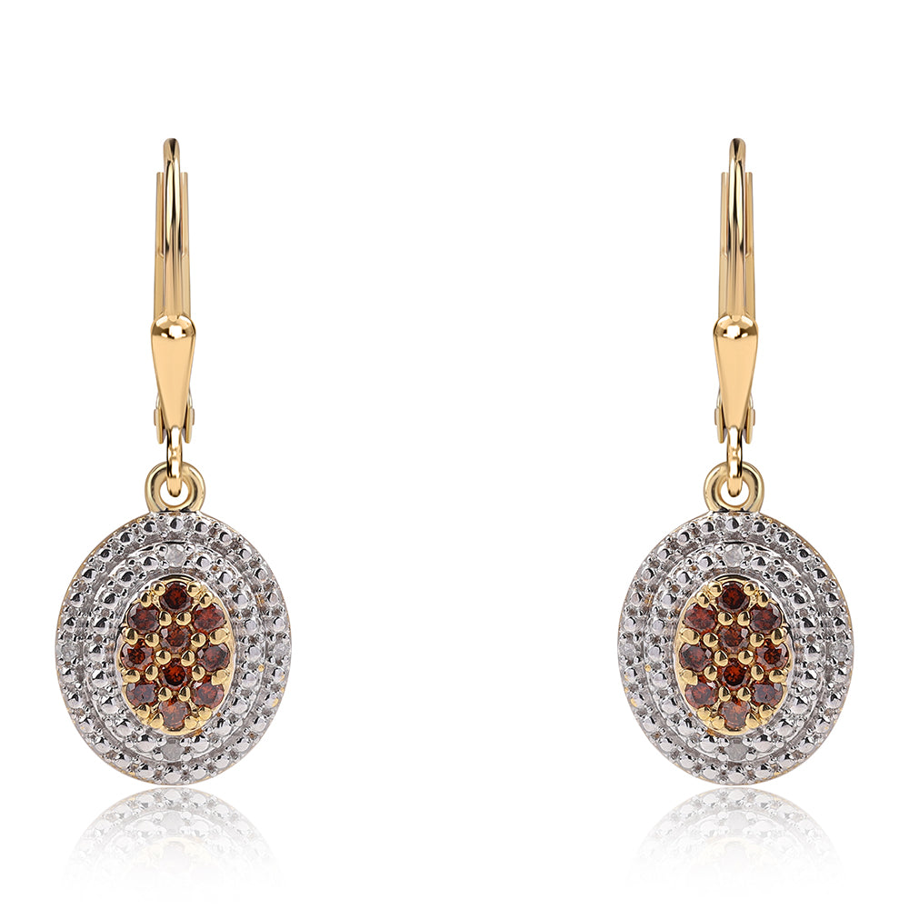 Brincos de Prata com Banho de Ouro com Diamante Vermelho e Diamante Branco 1 