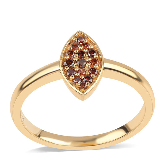 Anel de Prata com Banho de Ouro com Diamante Vermelho