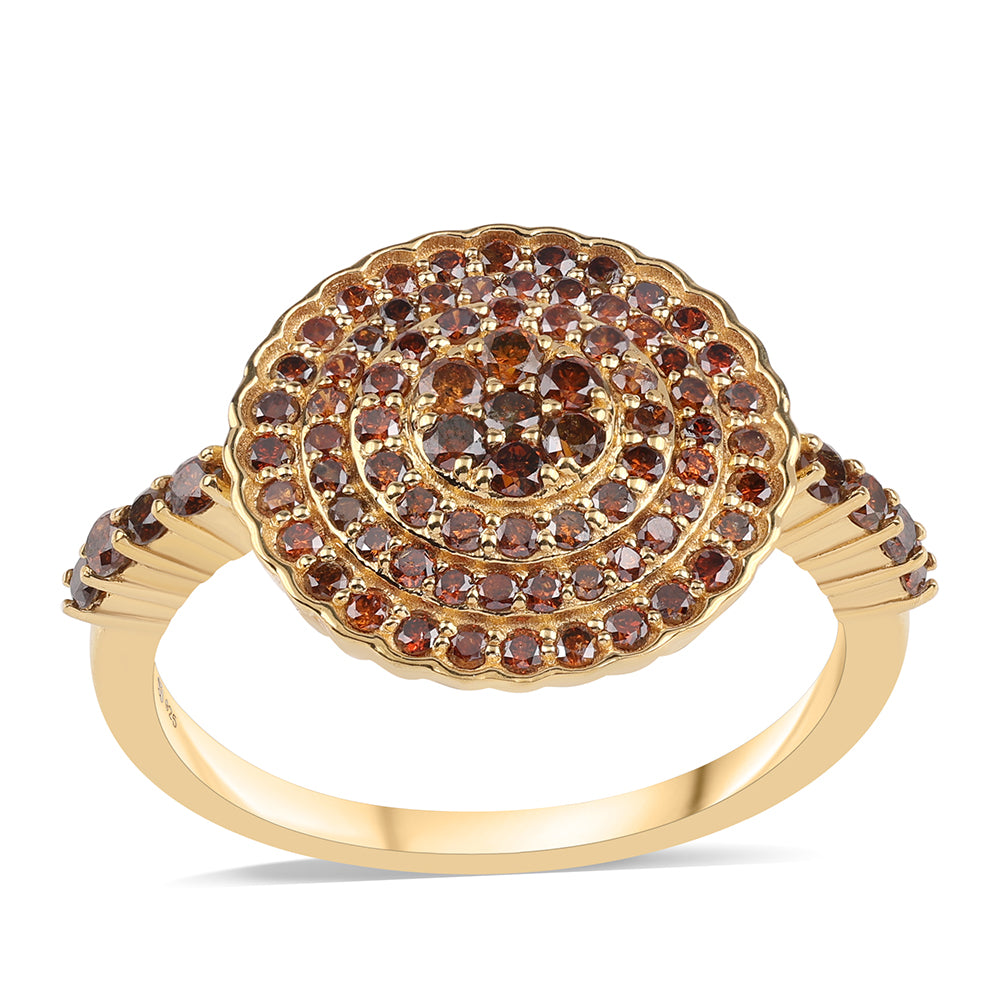 Anel de Prata com Banho de Ouro com Diamante Vermelho 1 