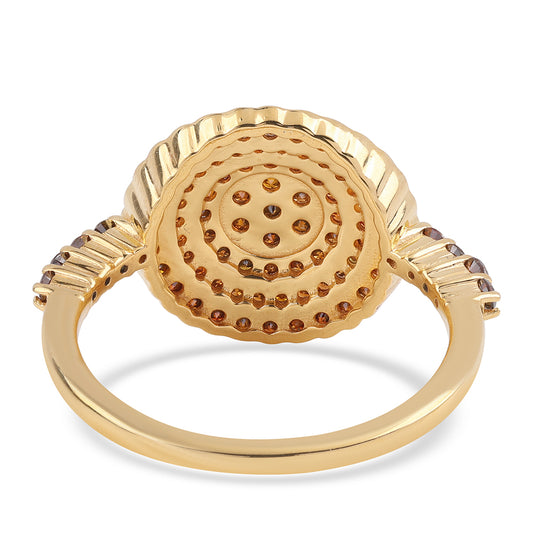 Anel de Prata com Banho de Ouro com Diamante Vermelho