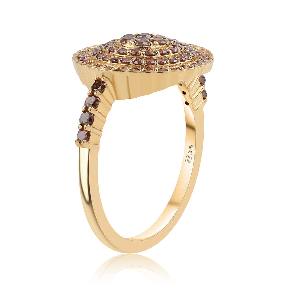 Anel de Prata com Banho de Ouro com Diamante Vermelho 3 