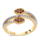 Anel de Prata com Banho de Ouro com Diamante Vermelho e Diamante Branco  Contraste: Cabeca de Veado (800)