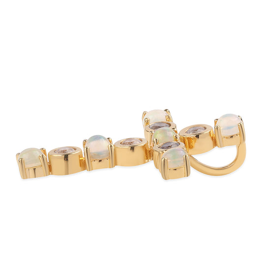 Cruz Pendente de Prata com Banho de Ouro com Opala da Etiópia de Lega Dembi e Topázio Branco