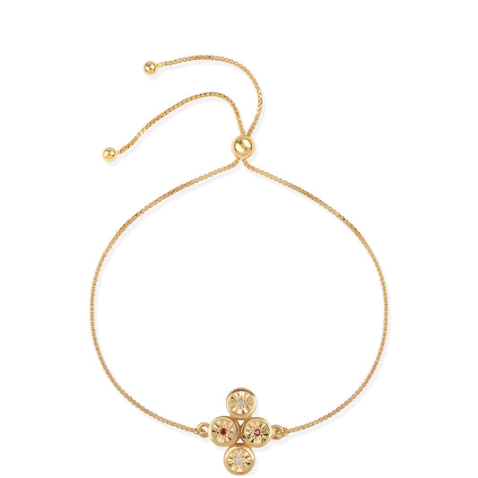 Pulseira de Prata com Banho de Ouro com Diamante Vermelho e Diamante Branco  Contraste: Cabeca de Veado (800)