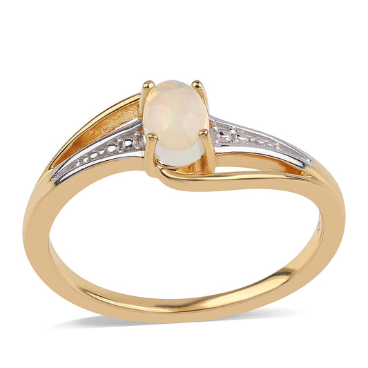 Anel de Prata com Banho de Ouro com Opala da Etiópia de Lega Dembi