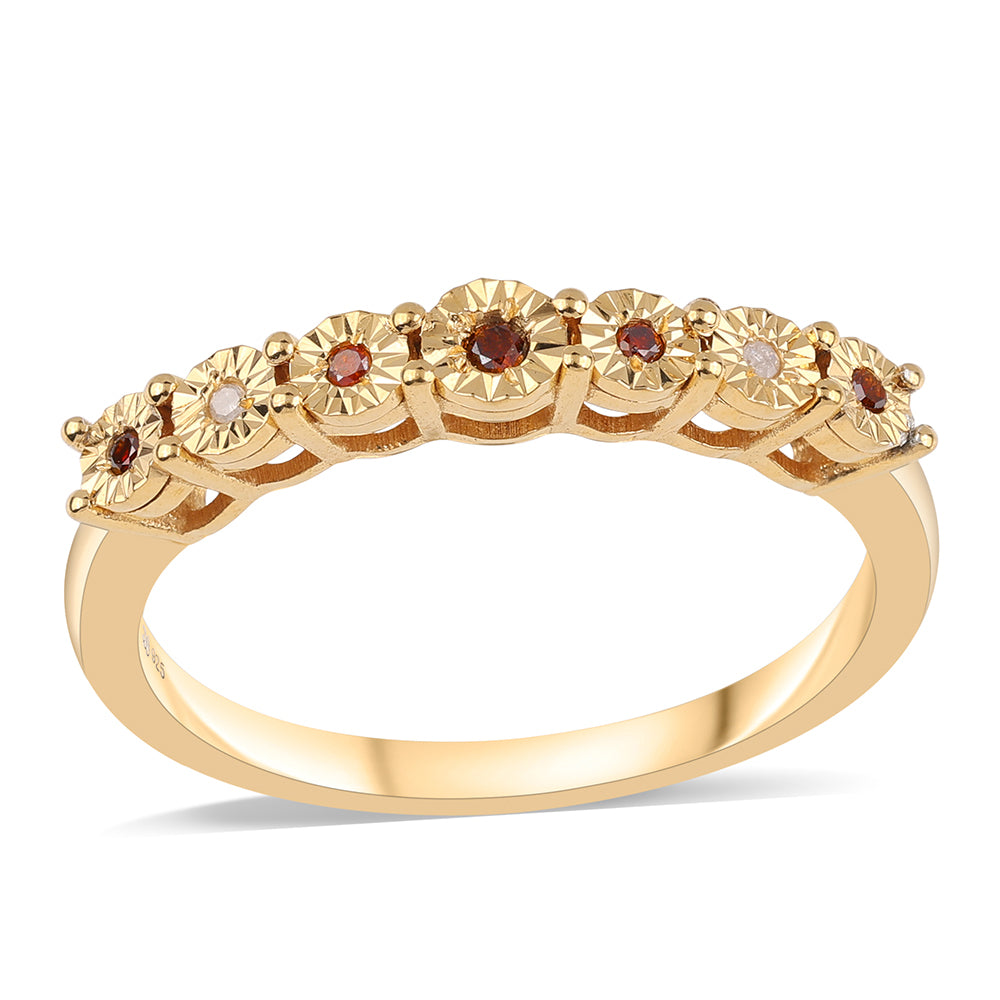 Anel de Prata com Banho de Ouro com Diamante Vermelho e Diamante Branco 1 