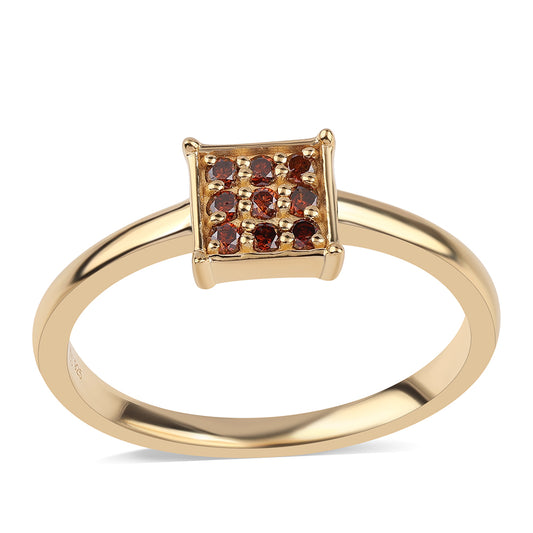 Anel de Prata com Banho de Ouro com Diamante Vermelho