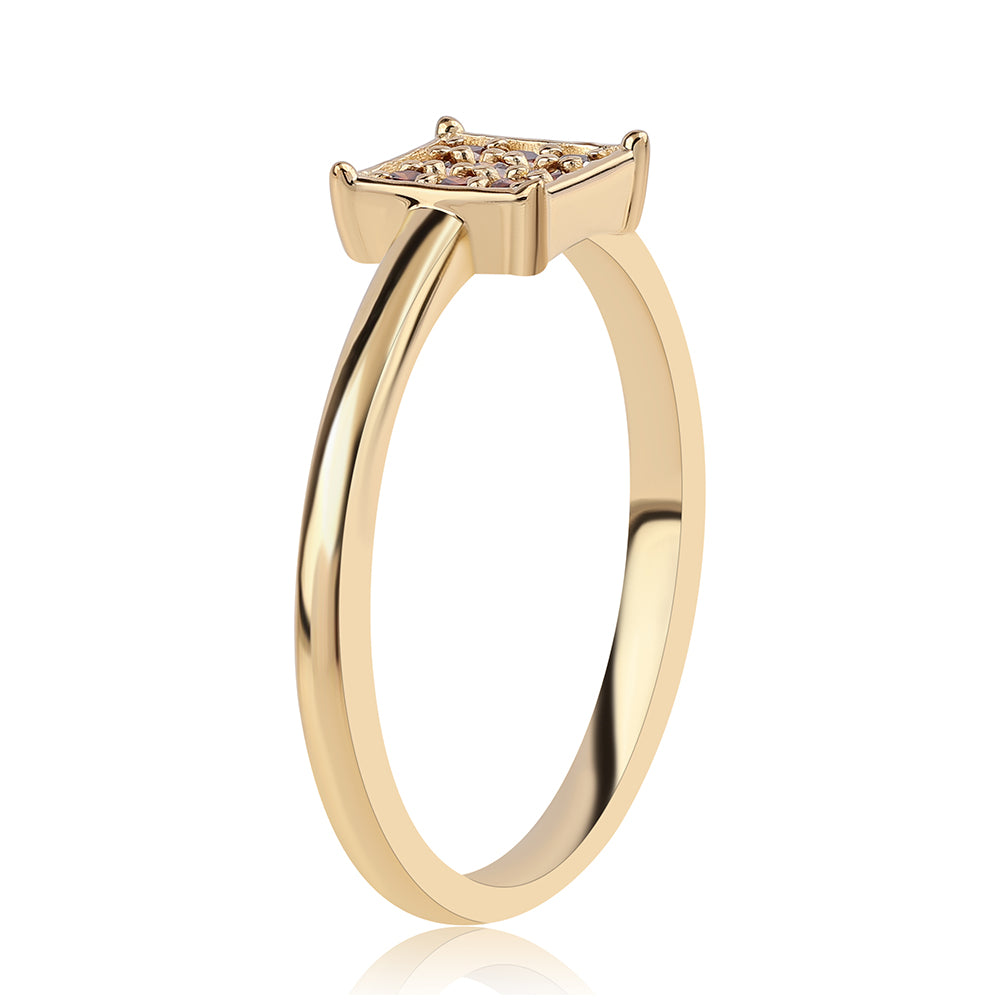 Anel de Prata com Banho de Ouro com Diamante Vermelho 2 