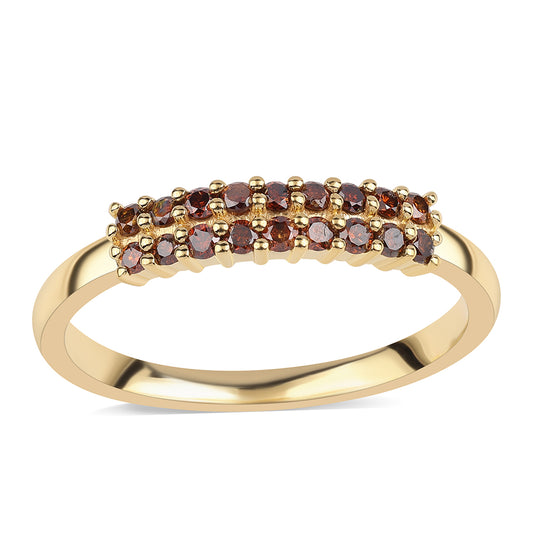 Anel de Prata com Banho de Ouro com Diamante Vermelho