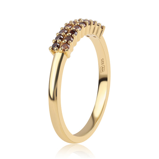 Anel de Prata com Banho de Ouro com Diamante Vermelho