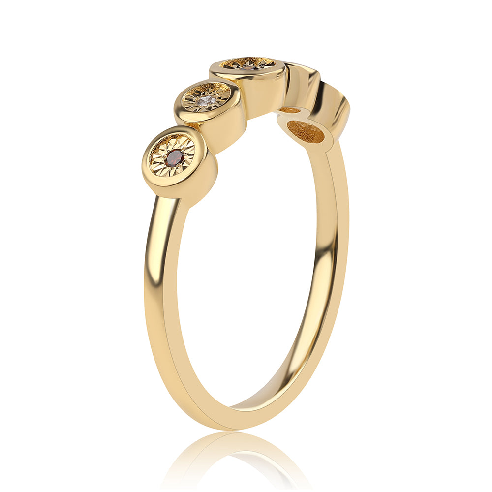 Anel de Prata com Banho de Ouro com Diamante Vermelho e Diamante Branco 3 