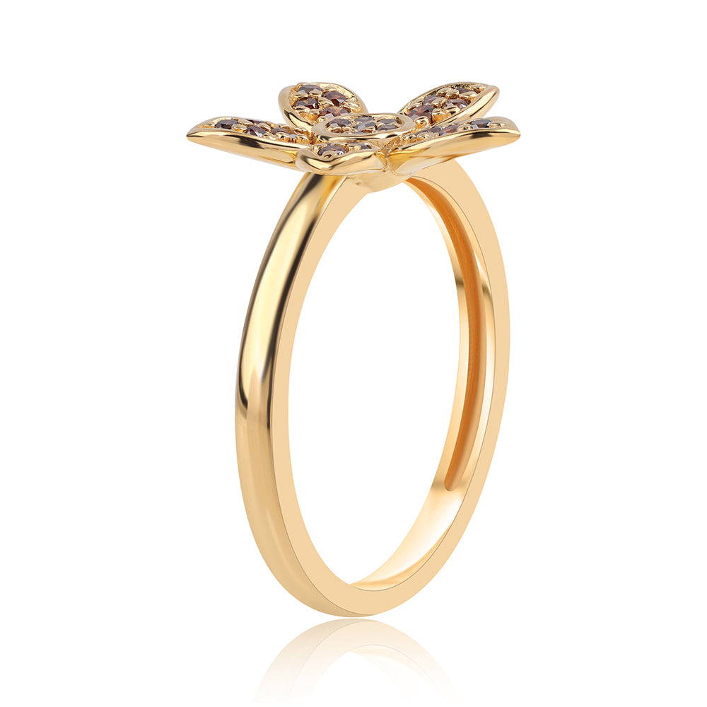 Anel de Prata com Banho de Ouro com Diamante Vermelho 2 