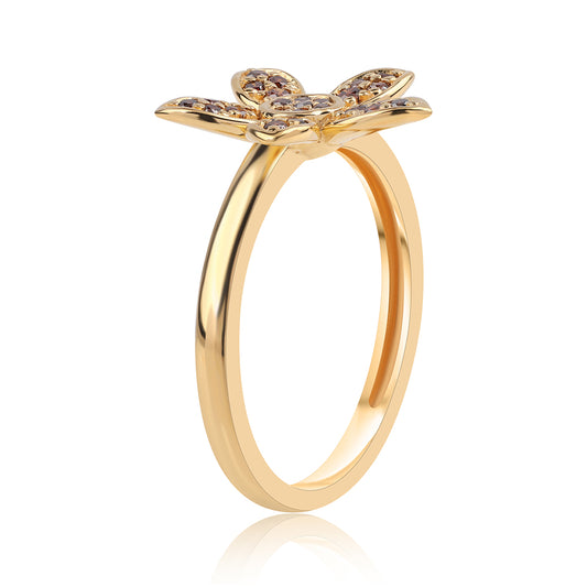 Anel de Prata com Banho de Ouro com Diamante Vermelho