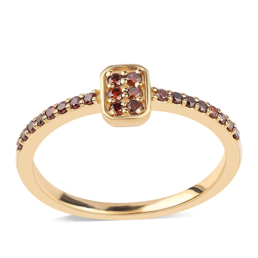 Anel de Prata com Banho de Ouro com Diamante Vermelho