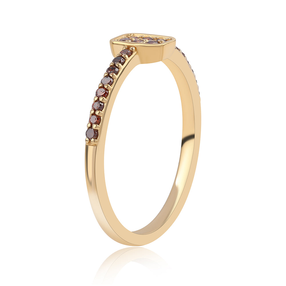 Anel de Prata com Banho de Ouro com Diamante Vermelho