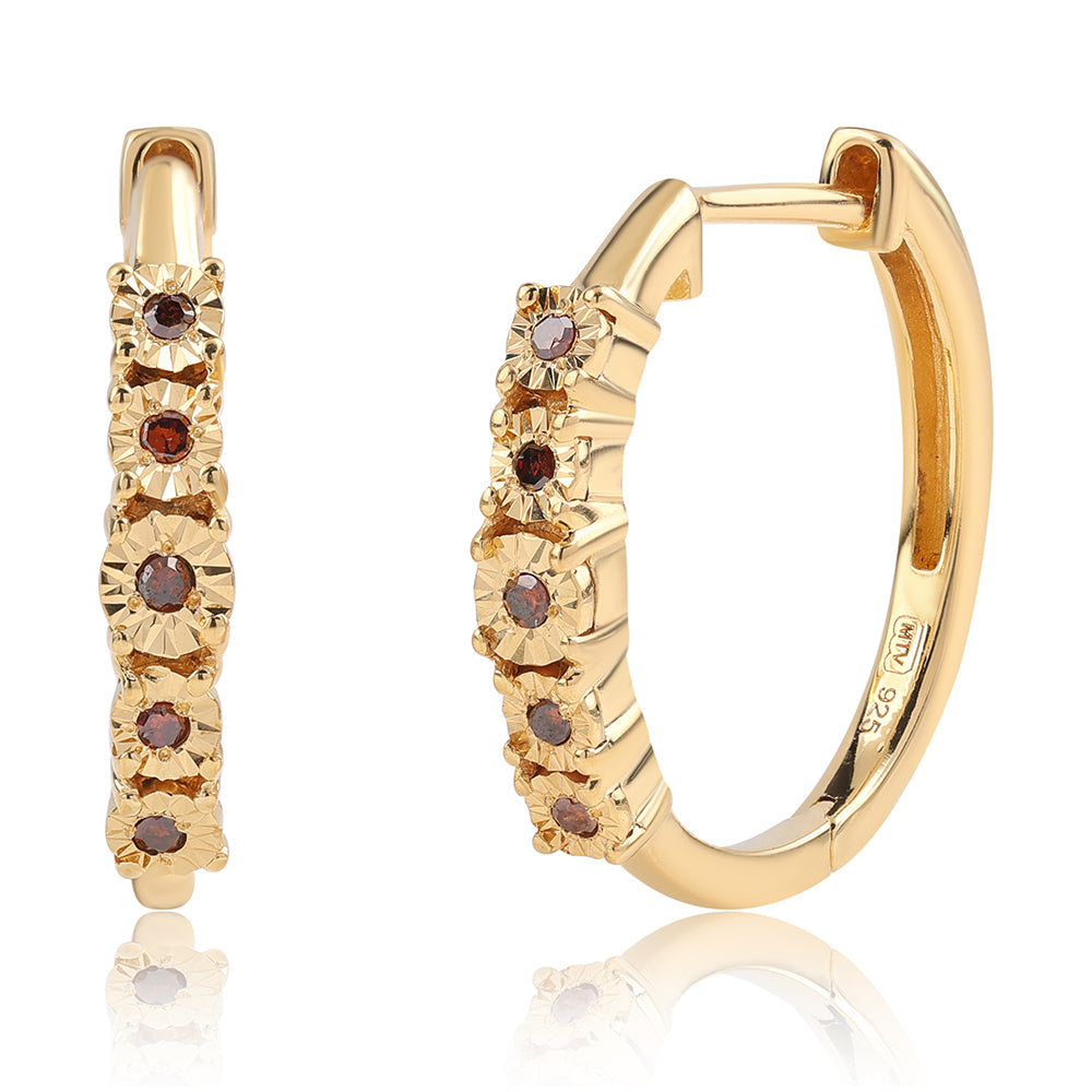 Brincos de Prata com Banho de Ouro com Diamante Vermelho