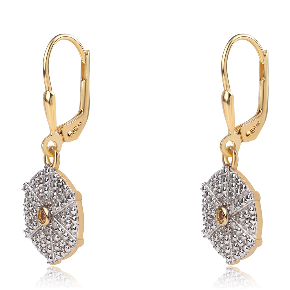 Brincos de Prata com Banho de Ouro com Diamante Vermelho e Diamante Branco