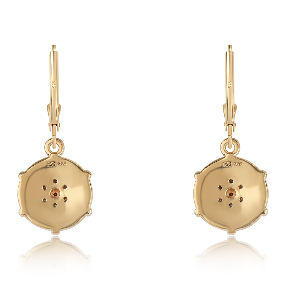 Brincos de Prata com Banho de Ouro com Diamante Vermelho e Diamante Branco
