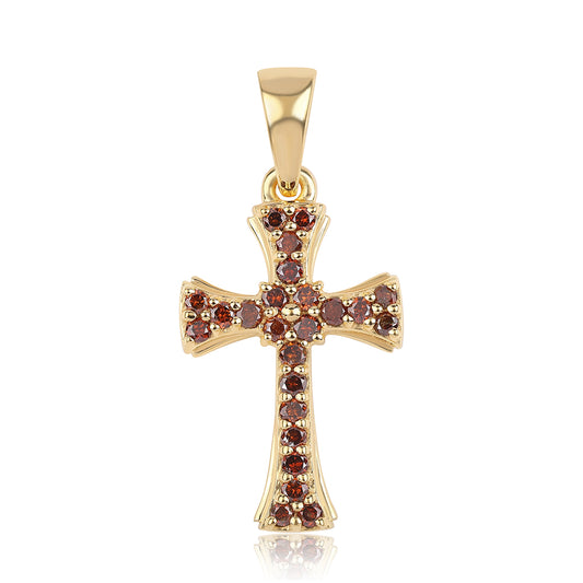 Cruz Pendente de Prata com Banho de Ouro com Diamante Vermelho
