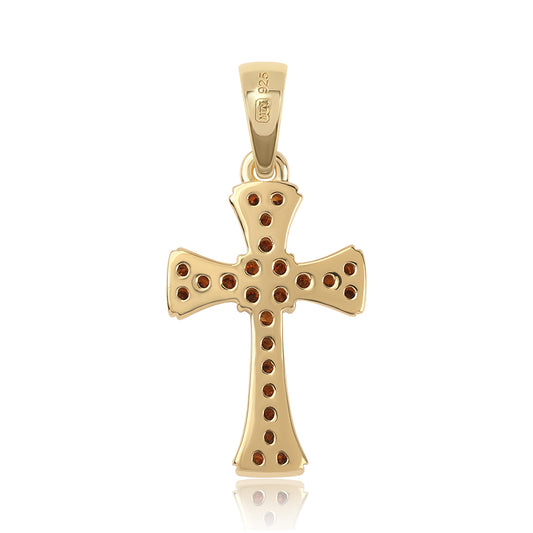 Cruz Pendente de Prata com Banho de Ouro com Diamante Vermelho