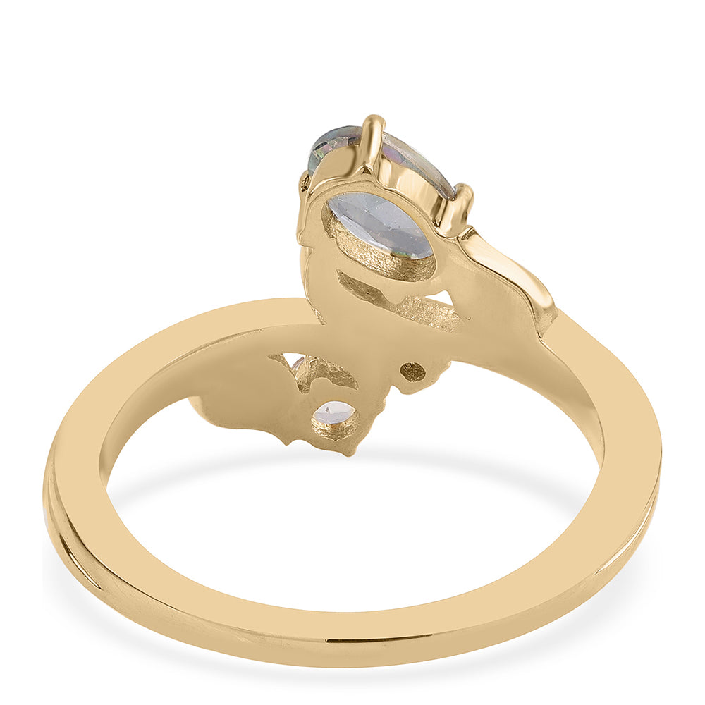 Anel de Prata com Banho de Ouro com Topázio Místico e Topázio Branco