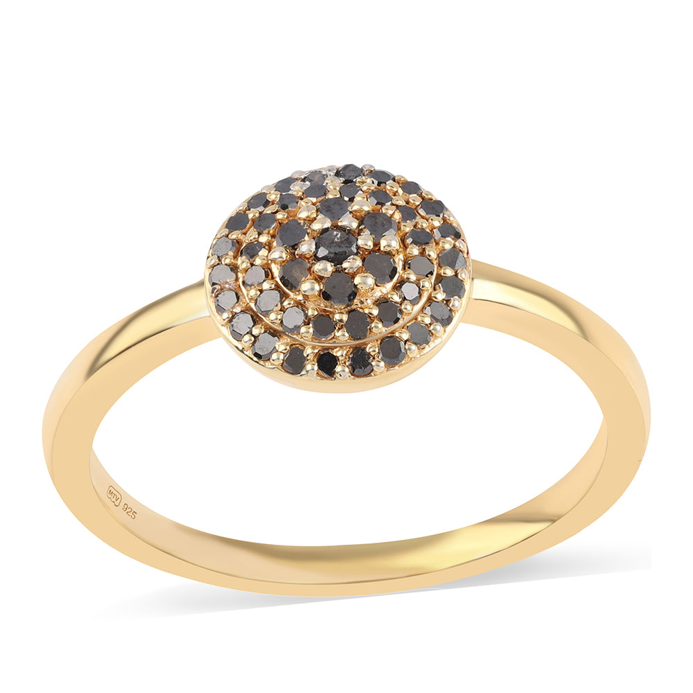 Anel de Prata com Banho de Ouro com Diamante Preto 1 