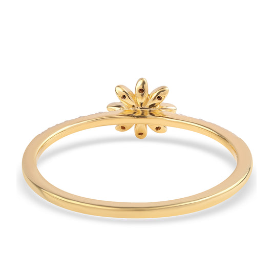 Anel de Prata com Banho de Ouro com Diamante Preto e Diamante Branco