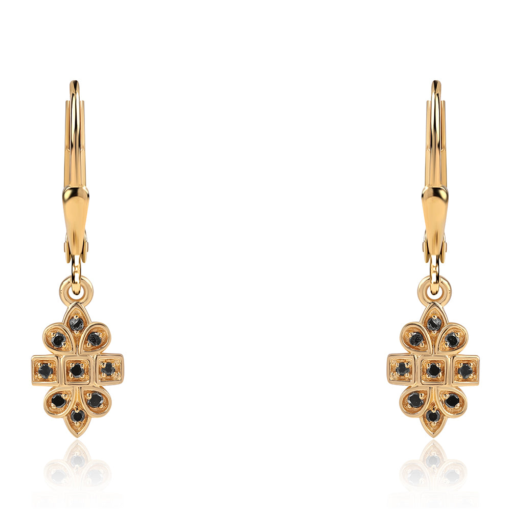 Brincos de Prata com Banho de Ouro com Diamante Preto