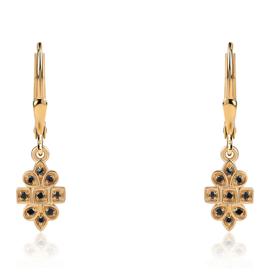 Brincos de Prata com Banho de Ouro com Diamante Preto