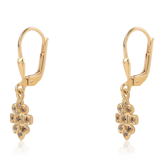 Brincos de Prata com Banho de Ouro com Diamante Preto