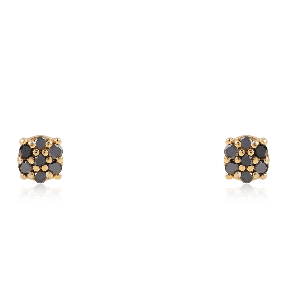 Brincos de Prata com Banho de Ouro com Diamante Preto 2 