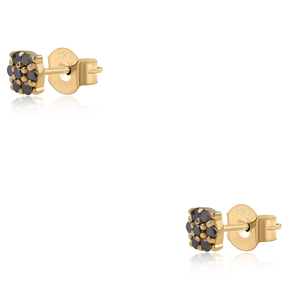 Brincos de Prata com Banho de Ouro com Diamante Preto 1 