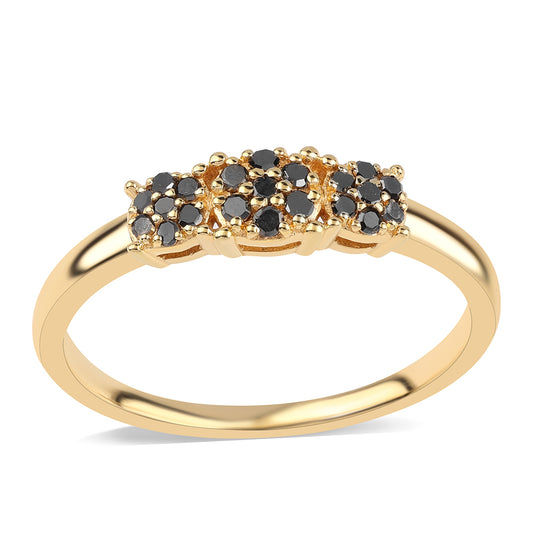 Anel de Prata com Banho de Ouro com Diamante Preto