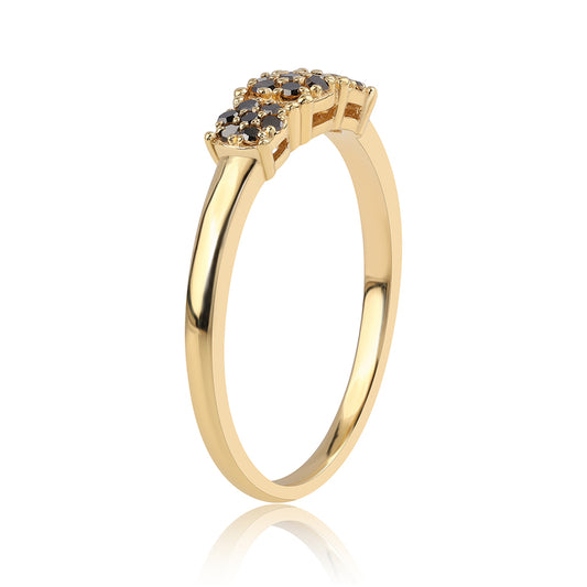 Anel de Prata com Banho de Ouro com Diamante Preto