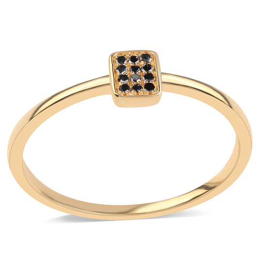 Anel de Prata com Banho de Ouro com Diamante Preto