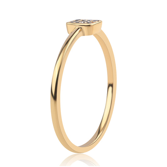 Anel de Prata com Banho de Ouro com Diamante Preto