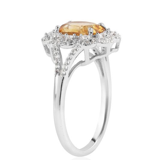 Anel de Prata com AA Citrino de Brasil e Topázio Branco
