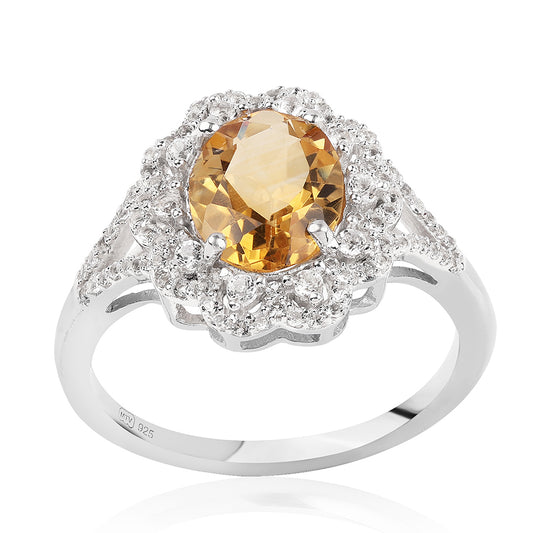 Anel de Prata com AA Citrino de Brasil e Topázio Branco