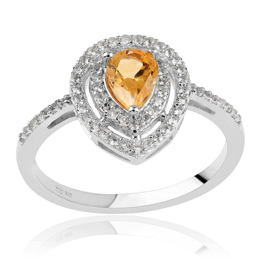 Anel de Prata com AA Citrino de Brasil e Topázio Branco