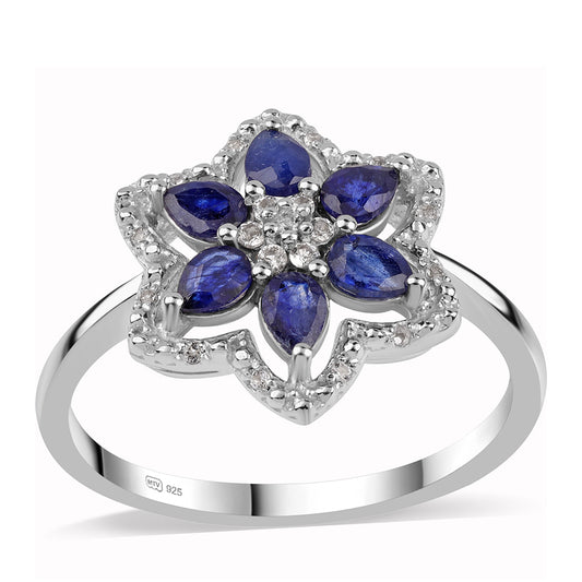 Anel de Prata com Safira Azul Australiana e Topázio Branco  Contraste: Cabeca de Veado (800)