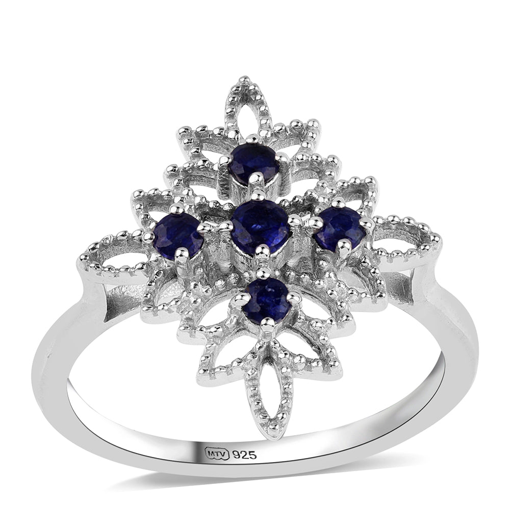 Anel de Prata com Safira Azul Australiana  Contraste: Cabeca de Veado (800) 1 