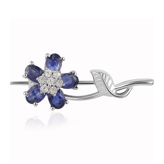 Alfinete de Prata com Safira Azul Australiana e Topázio Branco