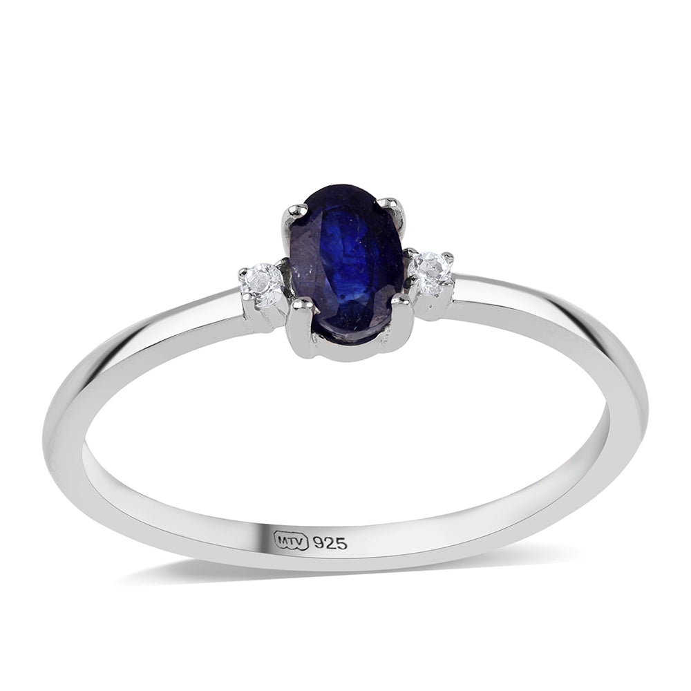 Anel de Prata com Safira Azul Australiana e Topázio Branco 1 