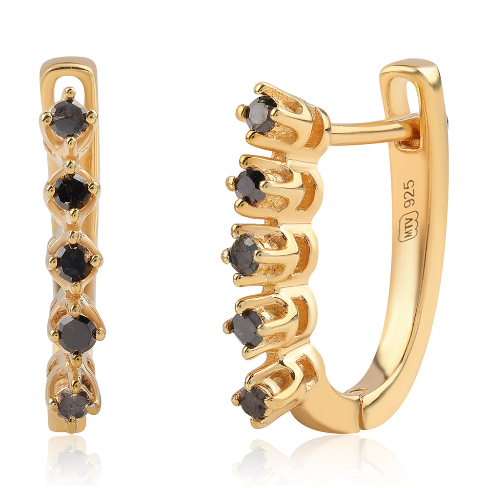 Brincos de Prata com Banho de Ouro com Diamante Preto 1 