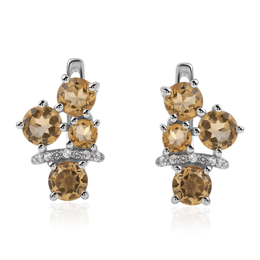 Brincos de Prata com AA Citrino de Brasil e Topázio Branco